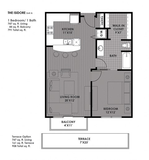 The Isidore Floor Plan at The Mosaic on Broadway, Texas